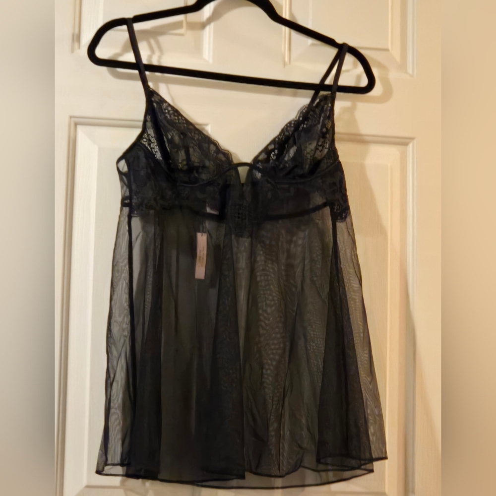 Victoria's Secret Sheer Black Lace Chemise Top Size Large